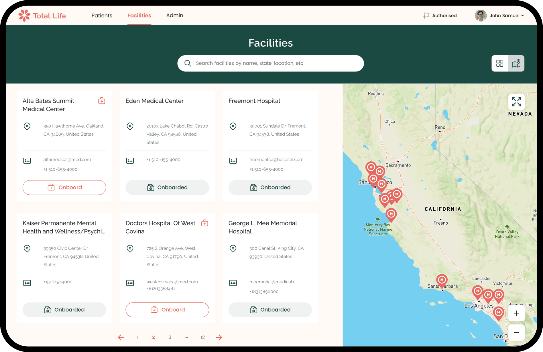 An iPad displaying the Total Life facilities screen