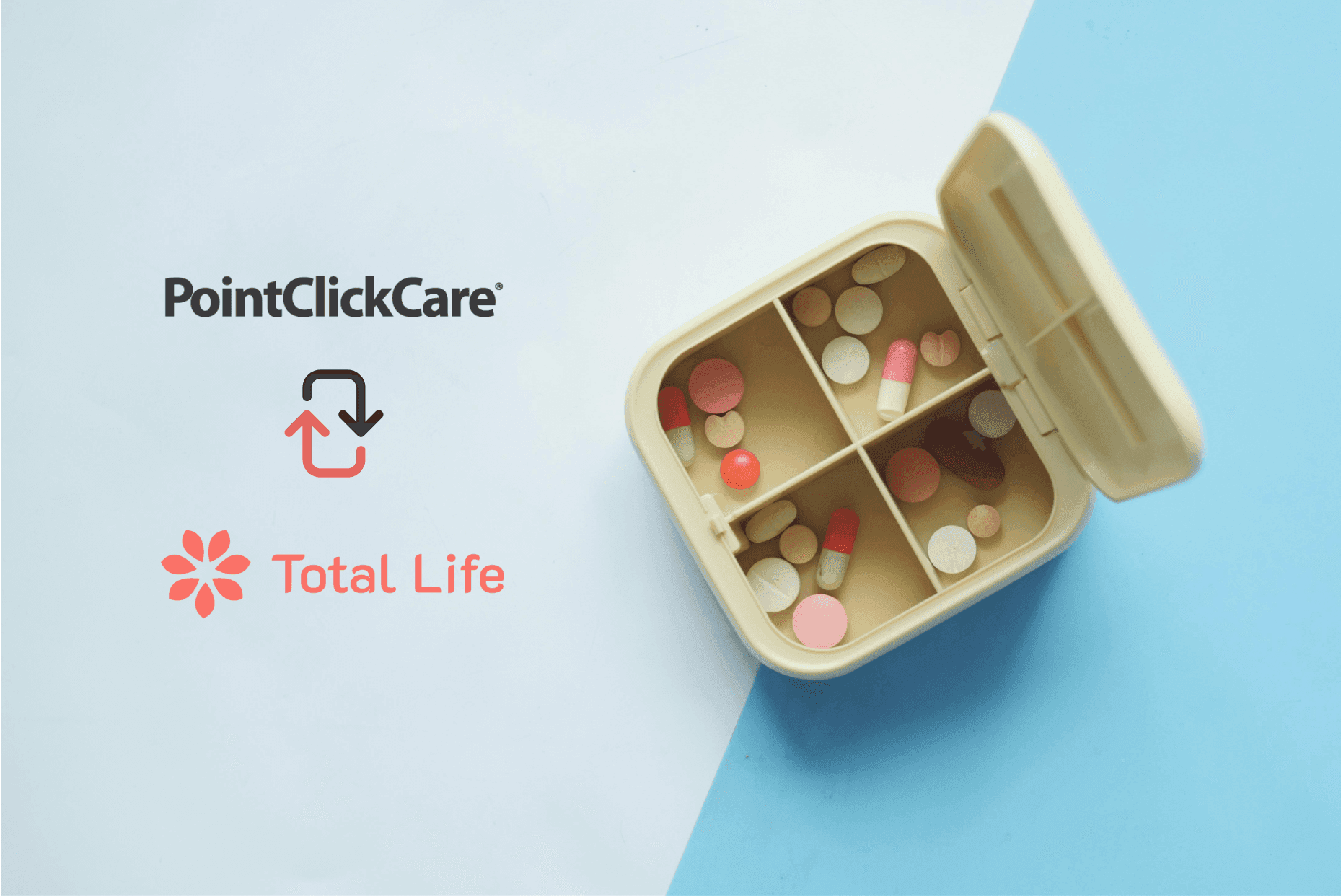 Total Life & PointClickCare logos with medication