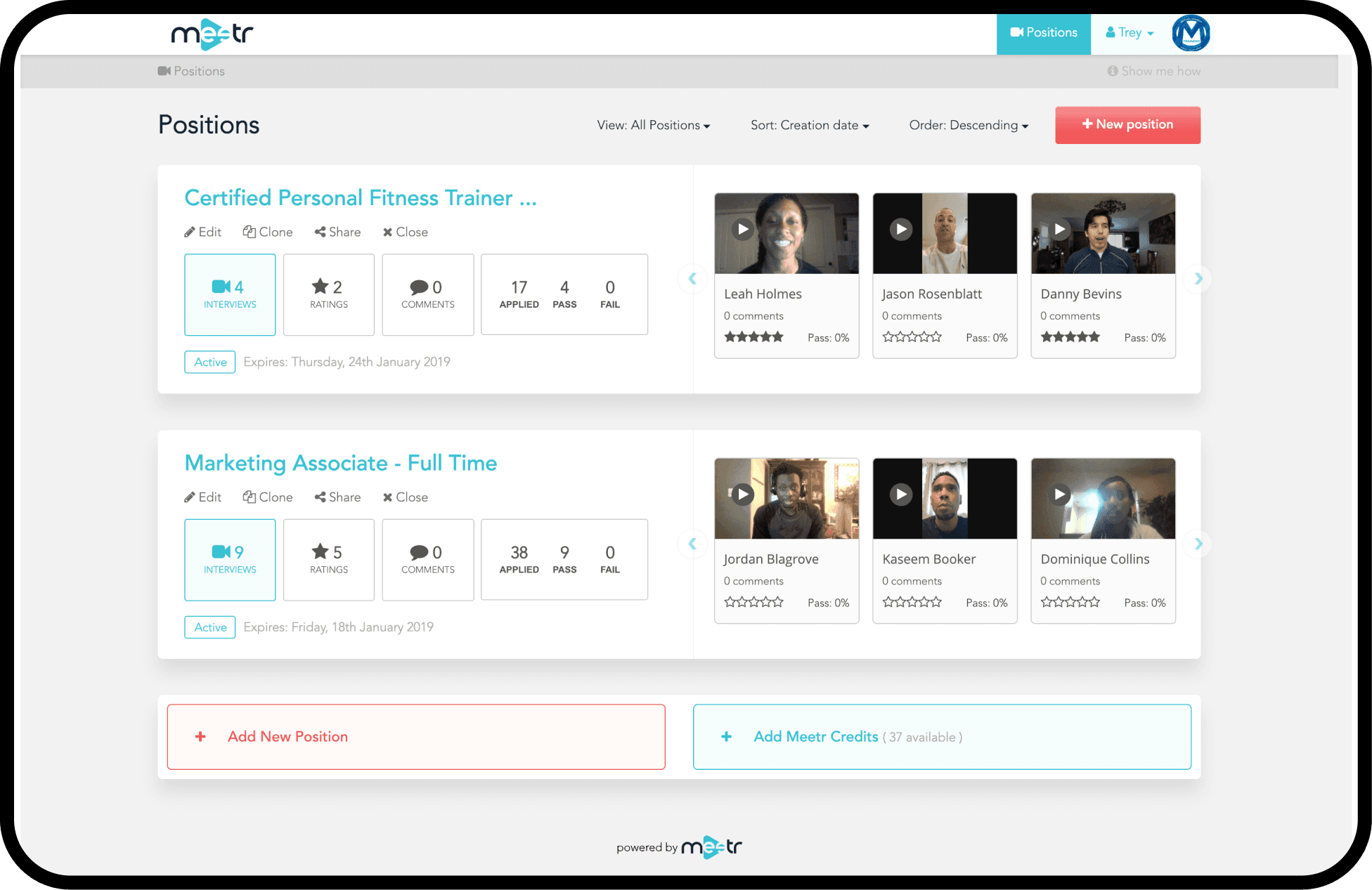 meetr Positions Dashboard Desktop